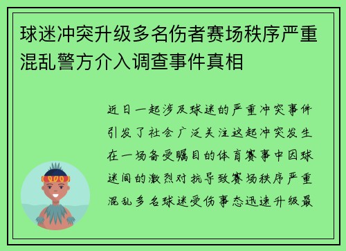 球迷冲突升级多名伤者赛场秩序严重混乱警方介入调查事件真相
